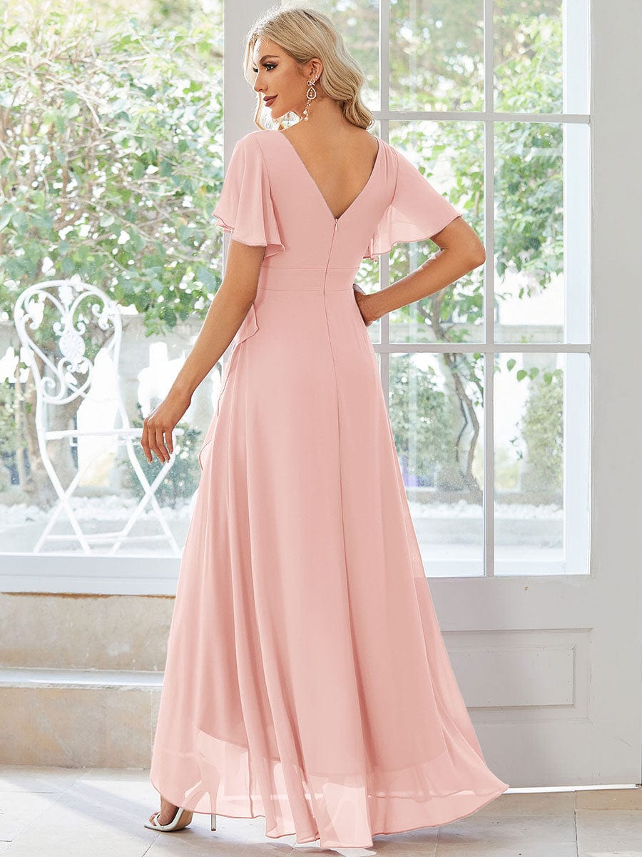 Custom Size Flowy Chiffon Ruffled Bridesmaid Dress #color_Pink