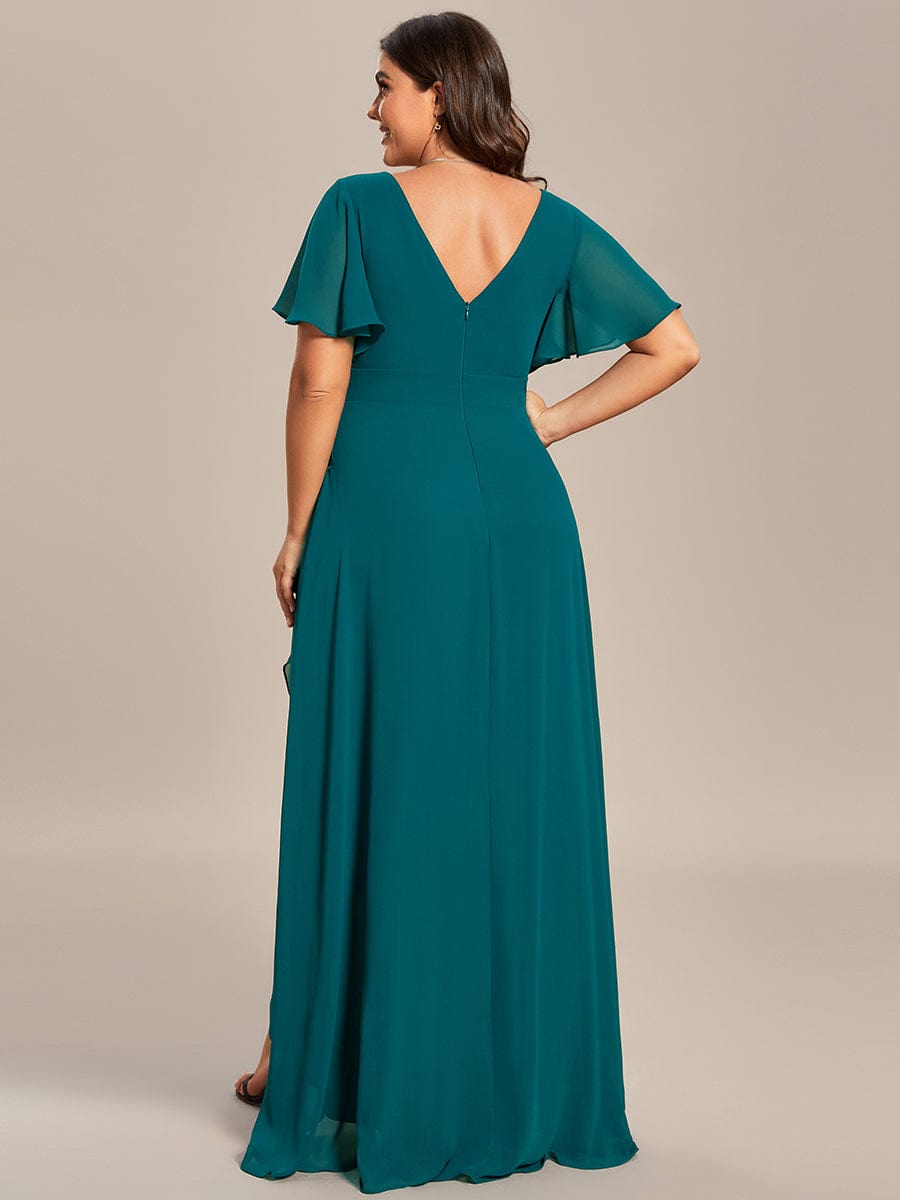 Custom Size Flowy Chiffon Ruffled Bridesmaid Dress #color_Teal