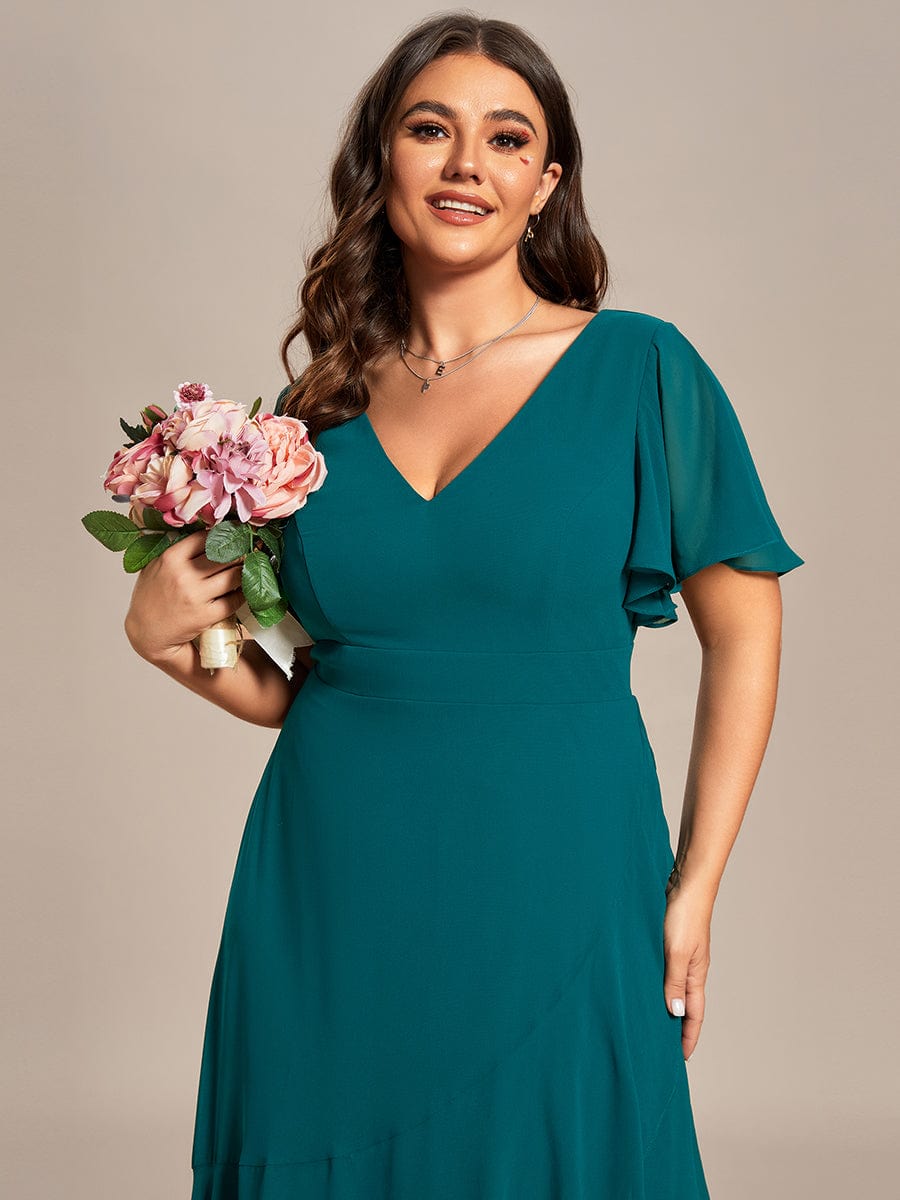 Custom Size Flowy Chiffon Ruffled Bridesmaid Dress #color_Teal