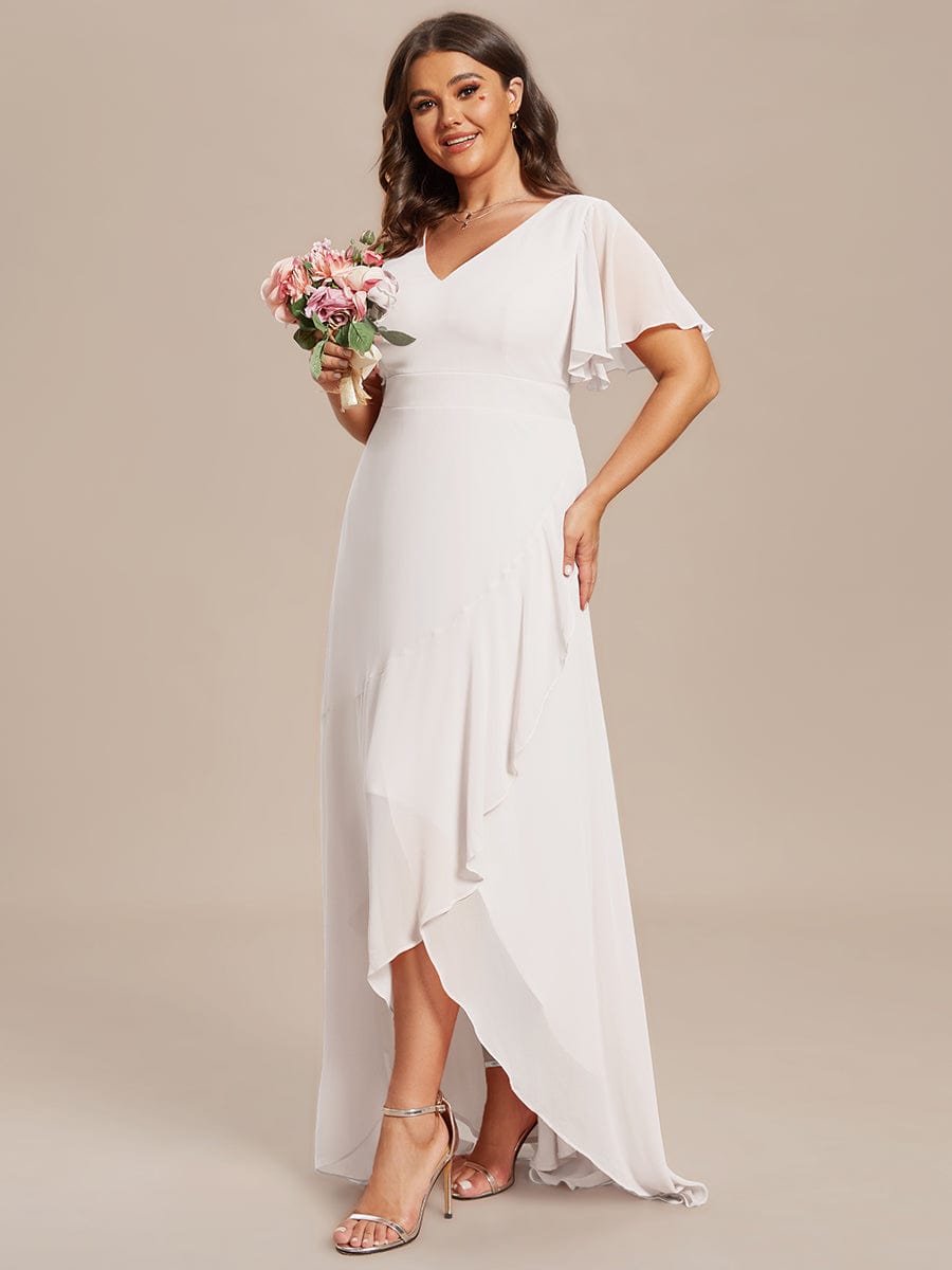 Plus Size Elegant Lotus Sleeves Chiffon Bridesmaid Dress #color_White