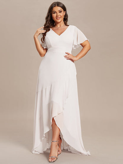 Plus Size Elegant Lotus Sleeves Chiffon Bridesmaid Dress #color_White