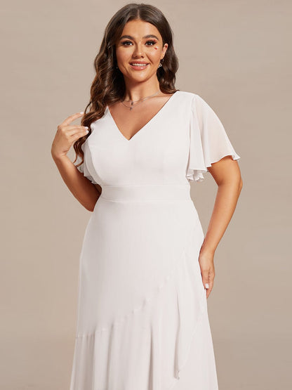 Plus Size Elegant Lotus Sleeves Chiffon Bridesmaid Dress #color_White