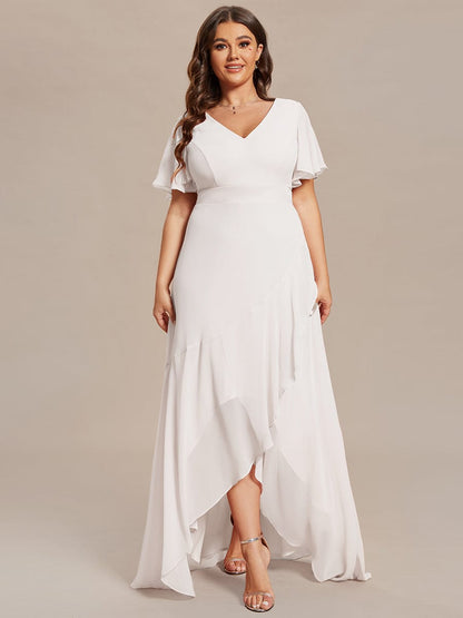 Charming Chiffon Bridesmaid Dress with Lotus Leaf Hemline #color_White