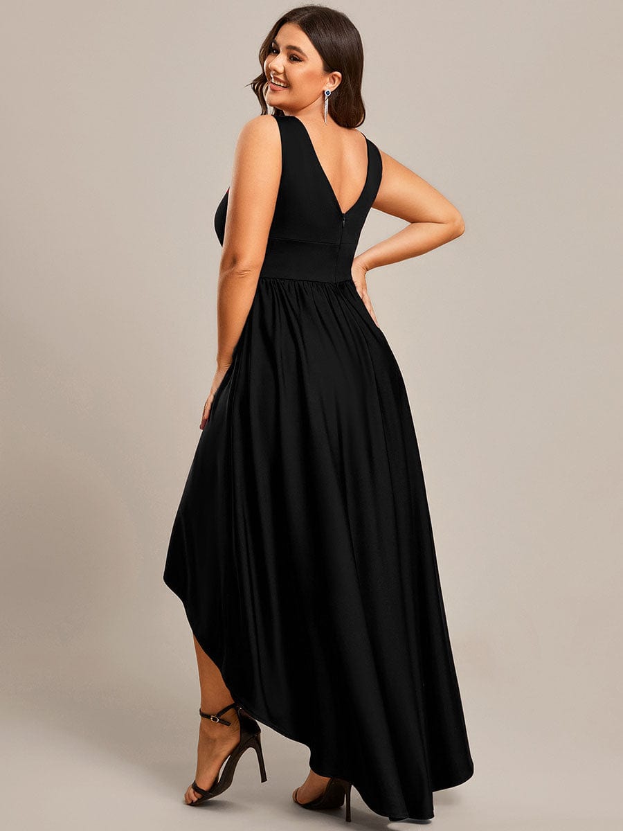 Elegant High-Low Sleeveless Empire Waist Birdesmaid Dress #color_Black