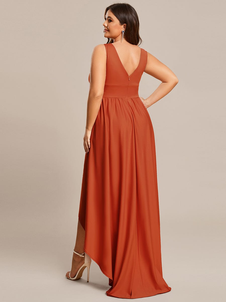 Elegant High-Low Sleeveless Empire Waist Birdesmaid Dress #color_Burnt Orange