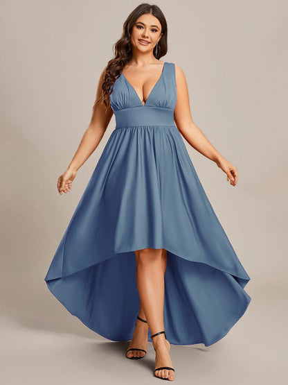 Plus Size Elegant High-Low Sleeveless Empire Waist Birdesmaid Dress #color_Dusty Navy