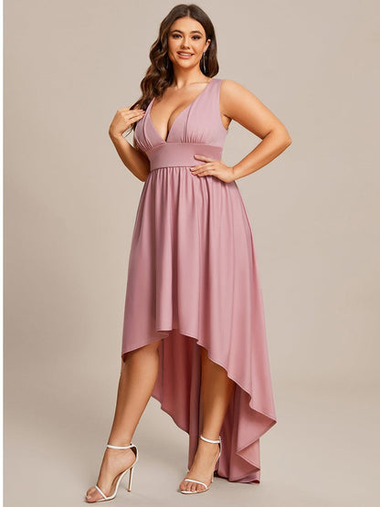 Plus Size Elegant High-Low Sleeveless Empire Waist Birdesmaid Dress #color_Dusty Rose