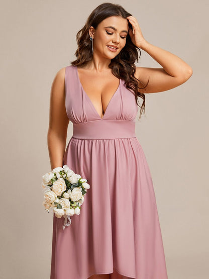 Plus Size Elegant High-Low Sleeveless Empire Waist Birdesmaid Dress #color_Dusty Rose