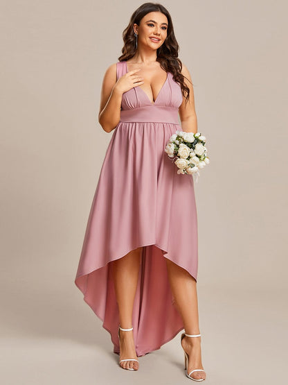 Elegant High-Low Sleeveless Empire Waist Birdesmaid Dress #color_Dusty Rose