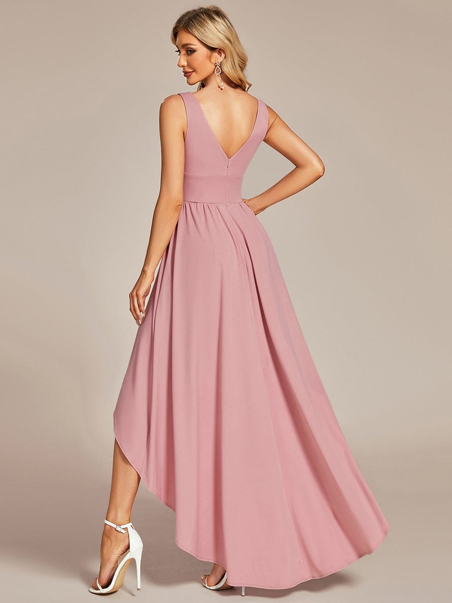 Elegant High-Low Sleeveless Empire Waist Birdesmaid Dress #color_Dusty Rose