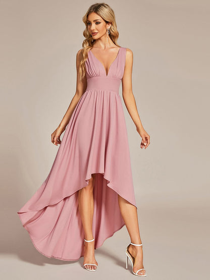 Elegant High-Low Sleeveless Empire Waist Birdesmaid Dress #color_Dusty Rose