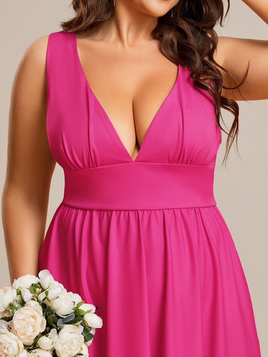 Elegant High-Low Sleeveless Empire Waist Birdesmaid Dress #color_Hot Pink