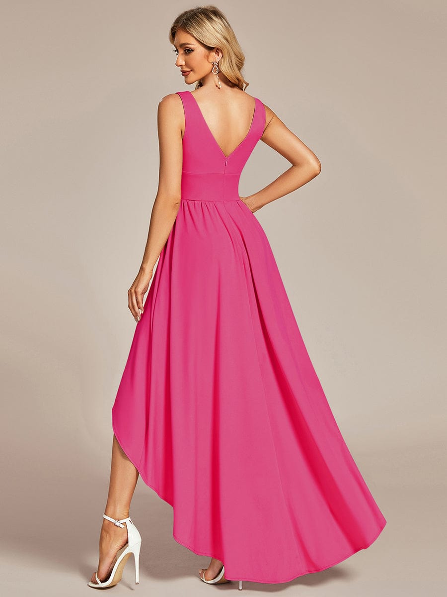 Elegant High-Low Sleeveless Empire Waist Birdesmaid Dress #color_Hot Pink