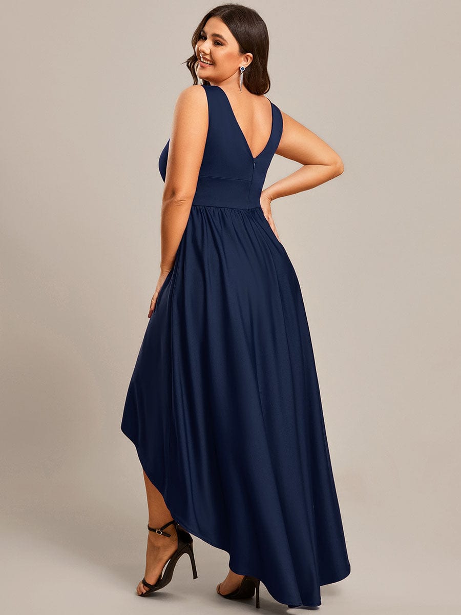 Elegant High-Low Sleeveless Empire Waist Birdesmaid Dress #color_Navy Blue