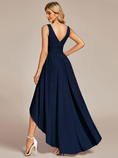 Elegant High-Low Sleeveless Empire Waist Birdesmaid Dress #color_Navy Blue