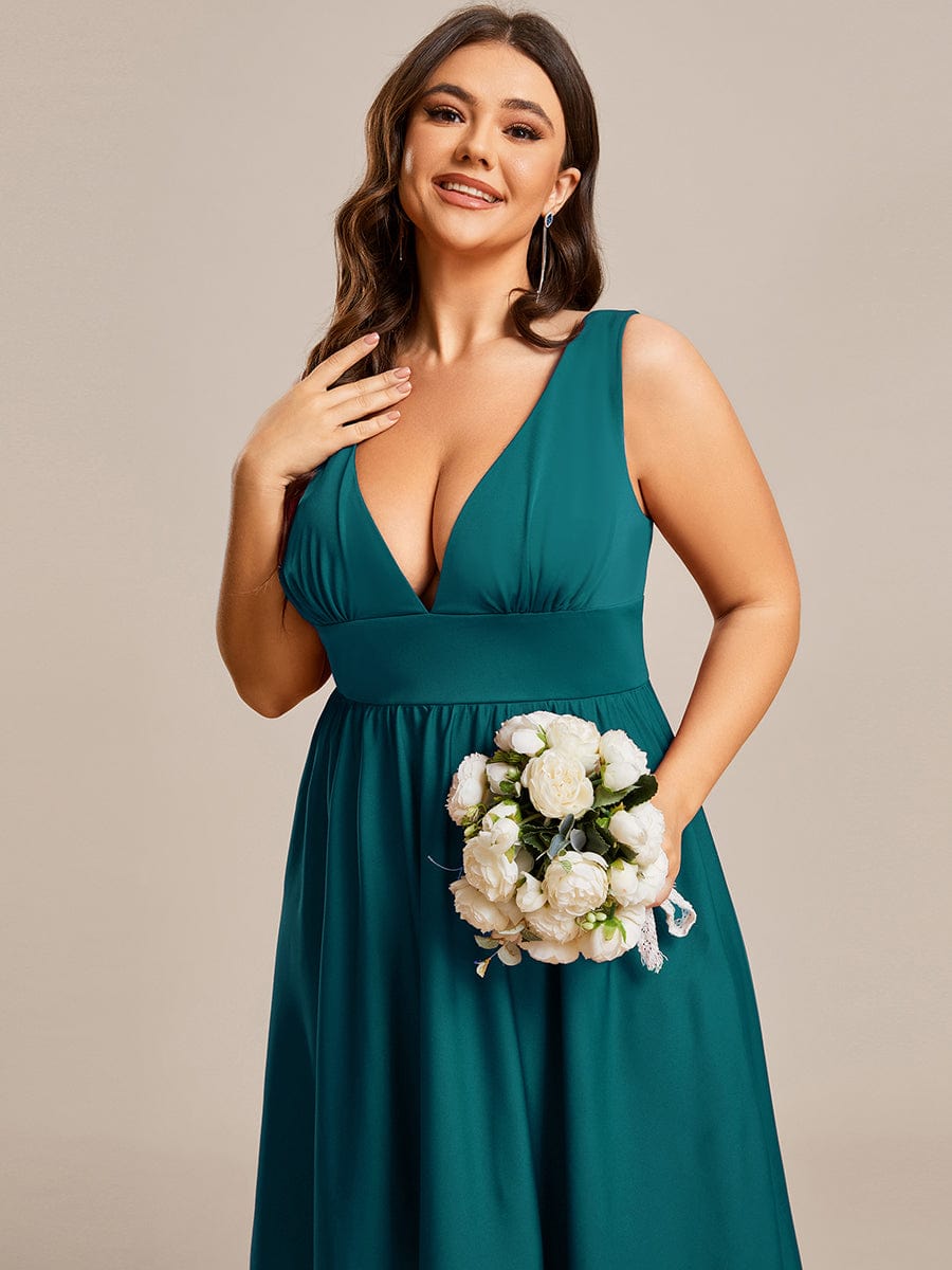 Plus Size Elegant High-Low Sleeveless Empire Waist Birdesmaid Dress #color_Teal