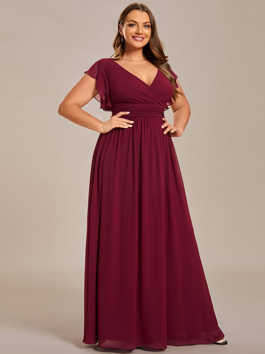 Plus Size Chiffon Pleated A-Line Back CutouT Bridesmaid Dress #color_Burgundy