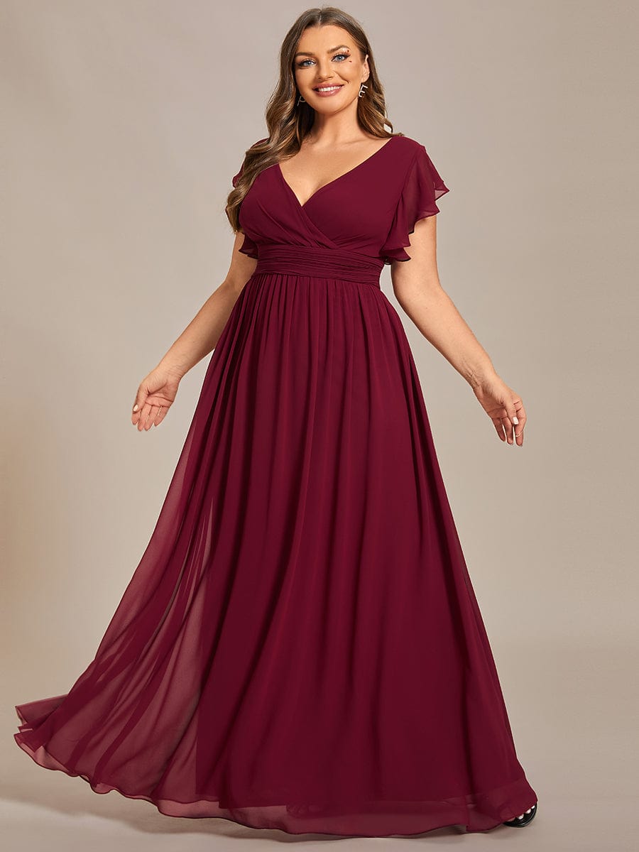 Plus Size Chiffon Pleated A-Line Back CutouT Bridesmaid Dress #color_Burgundy