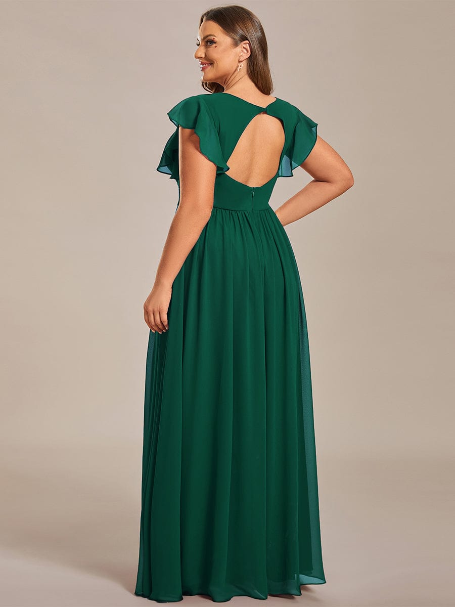 Plus Size Chiffon Pleated A-Line Back CutouT Bridesmaid Dress #color_Dark Green