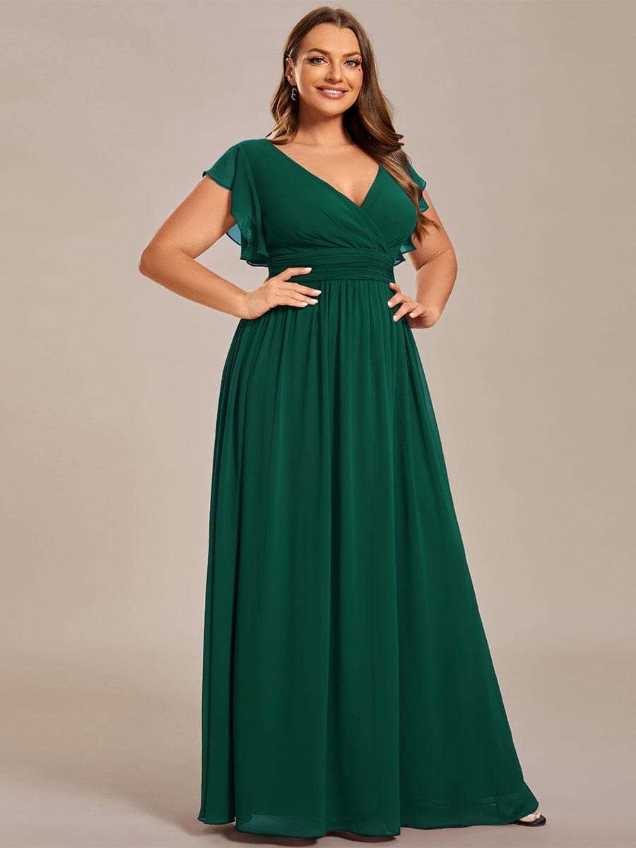 Plus Size Chiffon Pleated A-Line Back CutouT Bridesmaid Dress #color_Dark Green