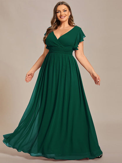 Plus Size Chiffon Pleated A-Line Back CutouT Bridesmaid Dress #color_Dark Green