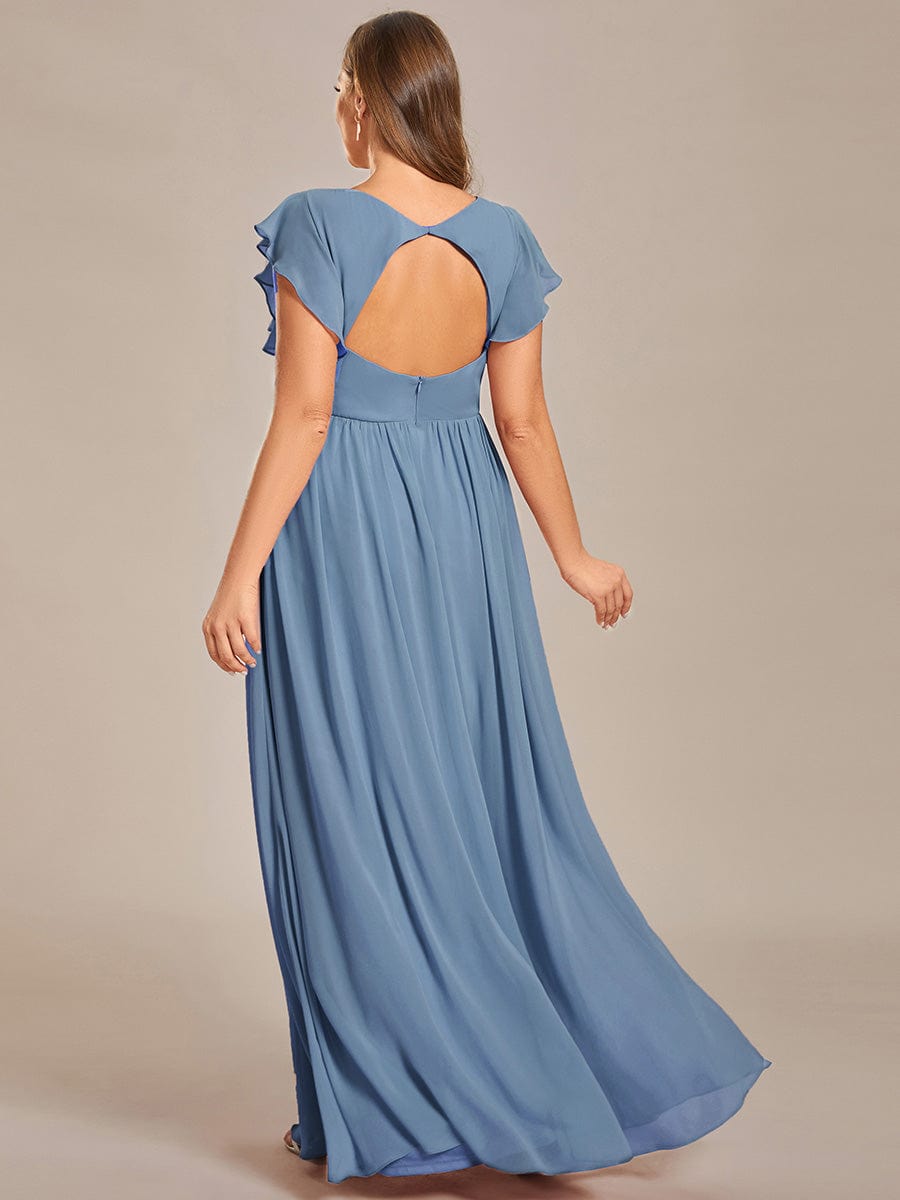 Plus Size Chiffon Pleated A-Line Back CutouT Bridesmaid Dress #color_Dusty Navy