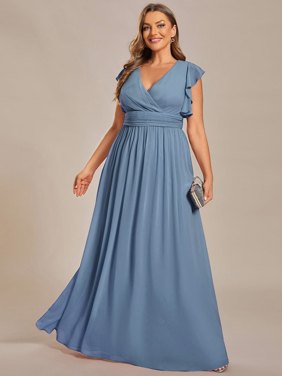 Plus Size Chiffon Pleated A-Line Back CutouT Bridesmaid Dress #color_Dusty Navy