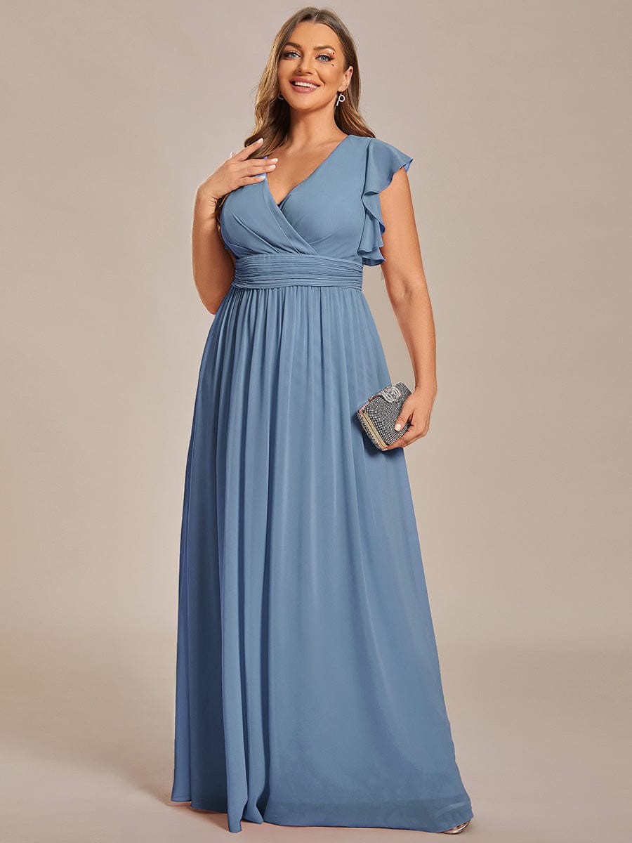 Plus Size Chiffon Pleated A-Line Back CutouT Bridesmaid Dress #color_Dusty Navy