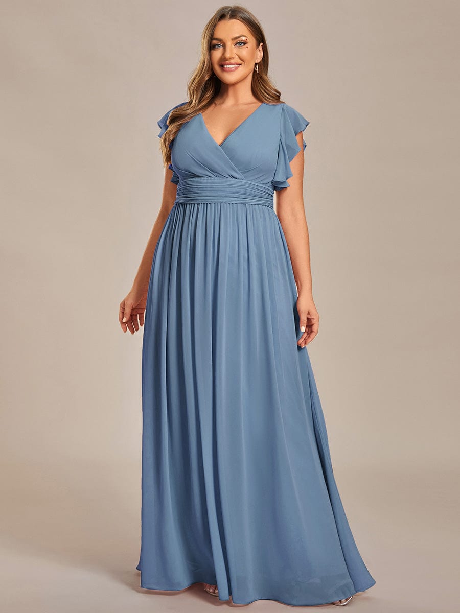 Plus Size Chiffon Pleated A-Line Back CutouT Bridesmaid Dress #color_Dusty Navy