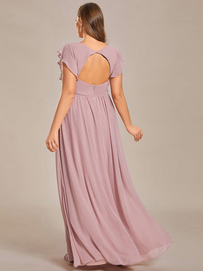 Plus Size Chiffon Pleated A-Line Back CutouT Bridesmaid Dress #color_Dusty Rose