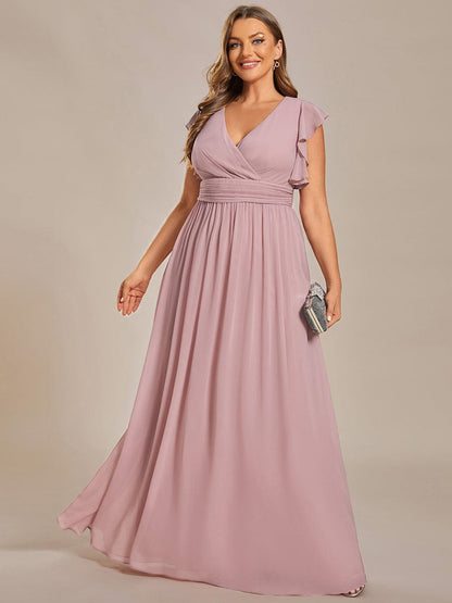 Plus Size Chiffon Pleated A-Line Back CutouT Bridesmaid Dress #color_Dusty Rose