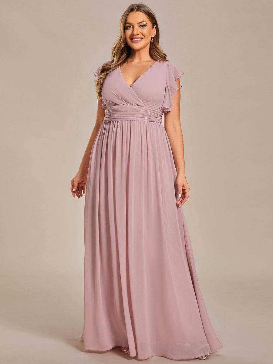 Plus Size Chiffon Pleated A-Line Back CutouT Bridesmaid Dress #color_Dusty Rose