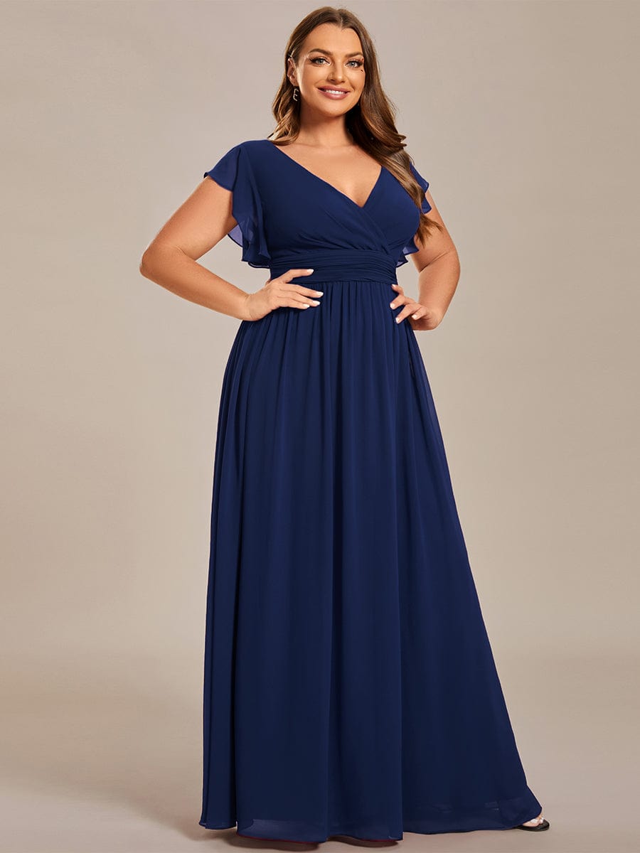 Plus Size Chiffon Pleated A-Line Back CutouT Bridesmaid Dress #color_Navy Blue