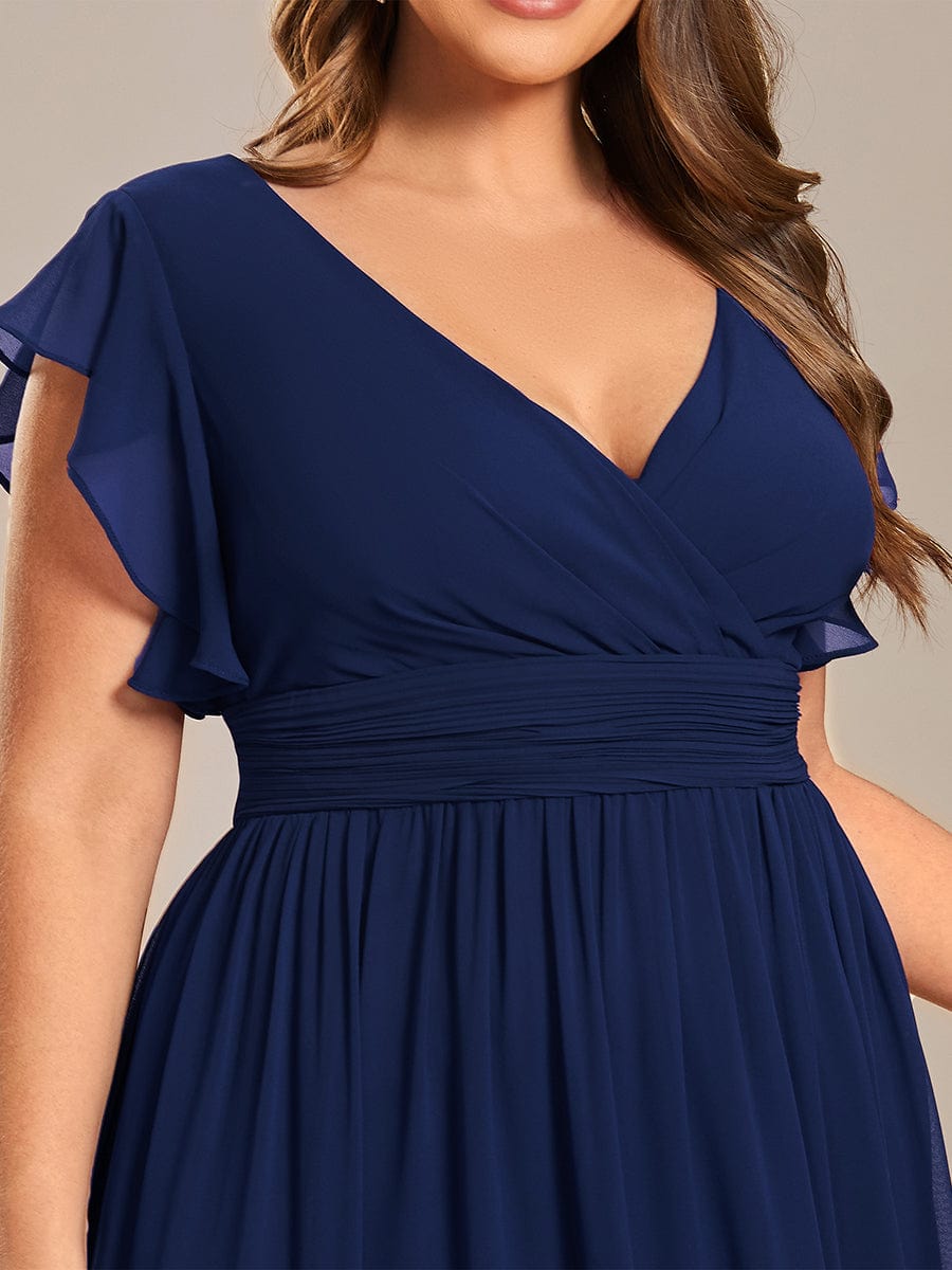 Plus Size Chiffon Pleated A-Line Back CutouT Bridesmaid Dress #color_Navy Blue