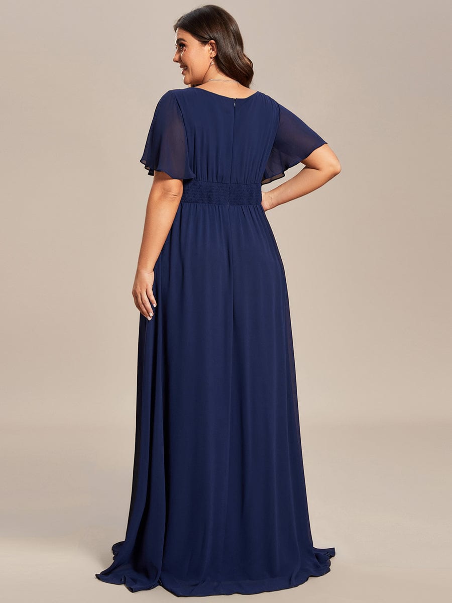 Plus Size Simple Chiffon Pleated A-Line Round Neckline Bridesmaid Dress #color_Navy Blue