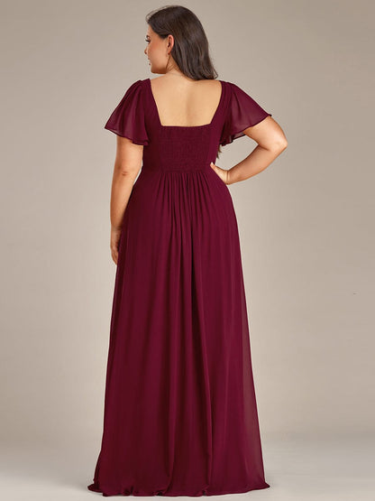 Plus Size Sweetheart A-Line High Slit Maxi Chiffon Bridesmaid Dress #color_Burgundy