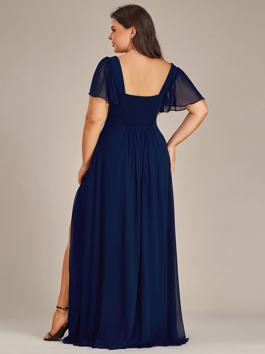 Plus Size Sweetheart A-Line High Slit Maxi Chiffon Bridesmaid Dress #color_Navy Blue