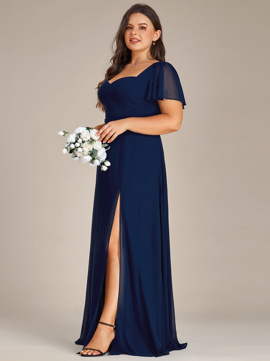 Plus Size Sweetheart A-Line High Slit Maxi Chiffon Bridesmaid Dress #color_Navy Blue