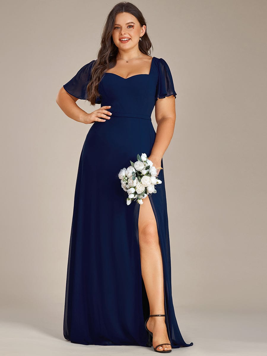 Plus Size Sweetheart A-Line High Slit Maxi Chiffon Bridesmaid Dress #color_Navy Blue