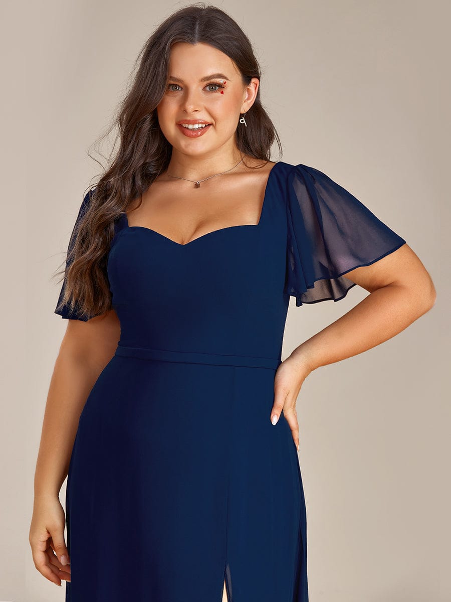 Plus Size Sweetheart A-Line High Slit Maxi Chiffon Bridesmaid Dress #color_Navy Blue