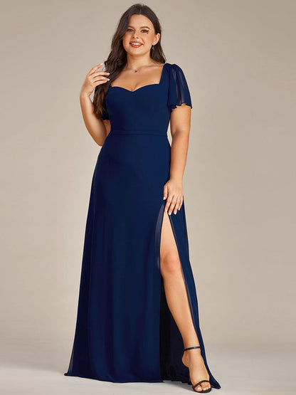 Plus Size Sweetheart A-Line High Slit Maxi Chiffon Bridesmaid Dress #color_Navy Blue