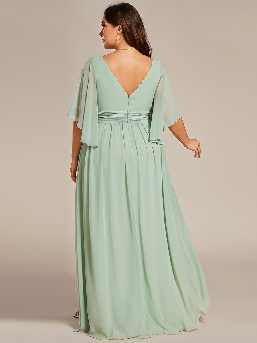 Plus Size Half Sleeve Pleated A-Line V-Neck Chiffon Bridesmaid Dress #color_Mint Green