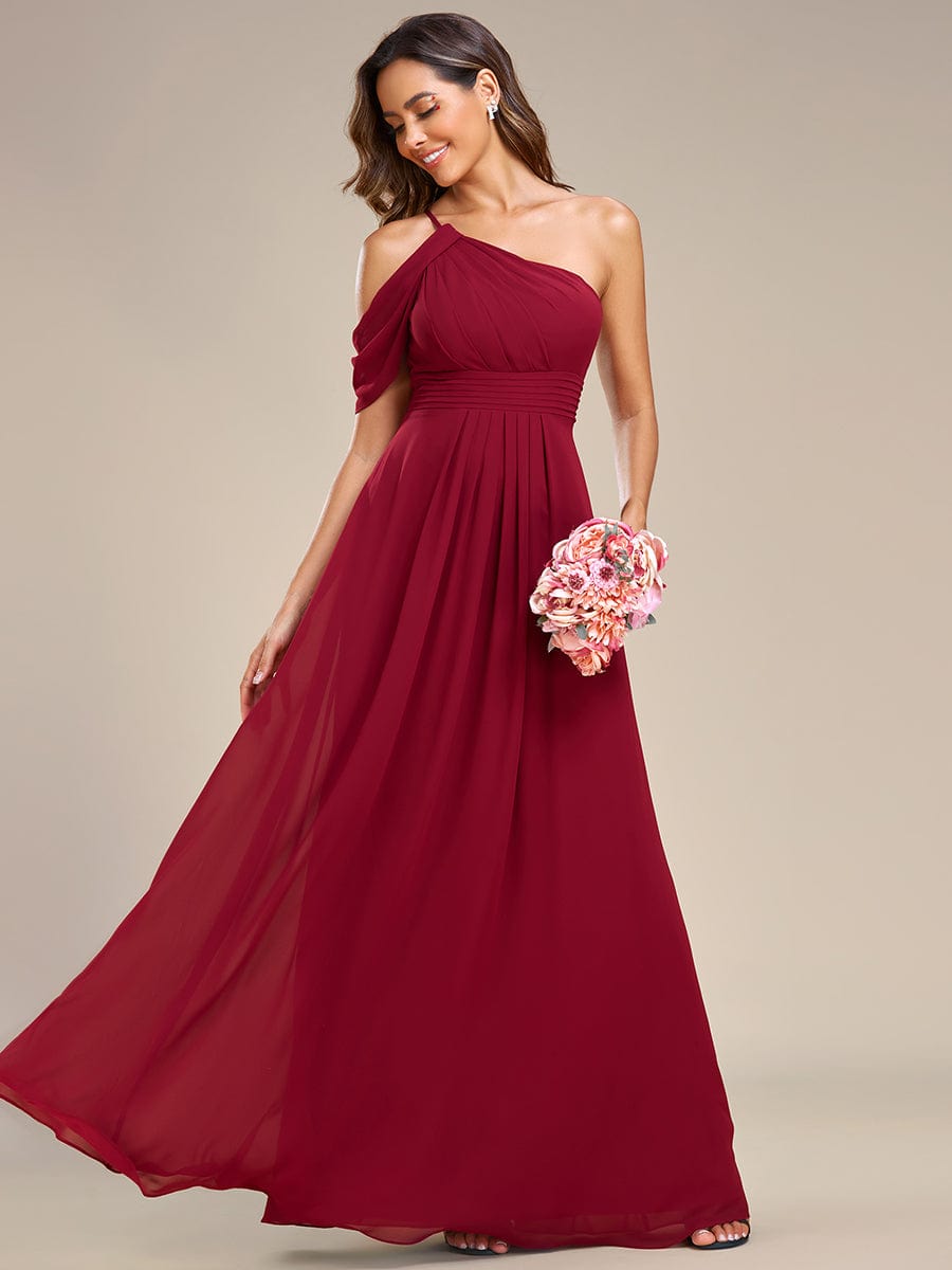 Asymmetrical One-Shoulder Sleeveless Chiffon Bridesmaid Dress #color_Burgundy