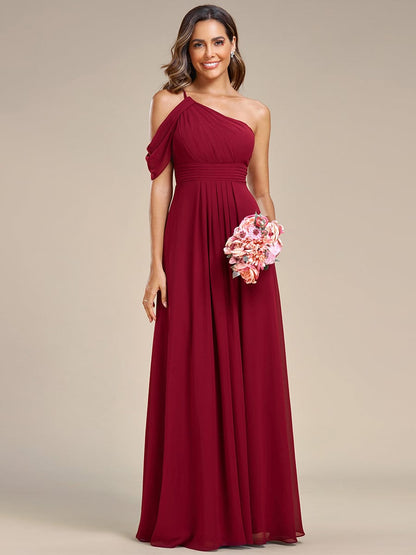 Asymmetrical One-Shoulder Sleeveless Chiffon Bridesmaid Dress #color_Burgundy