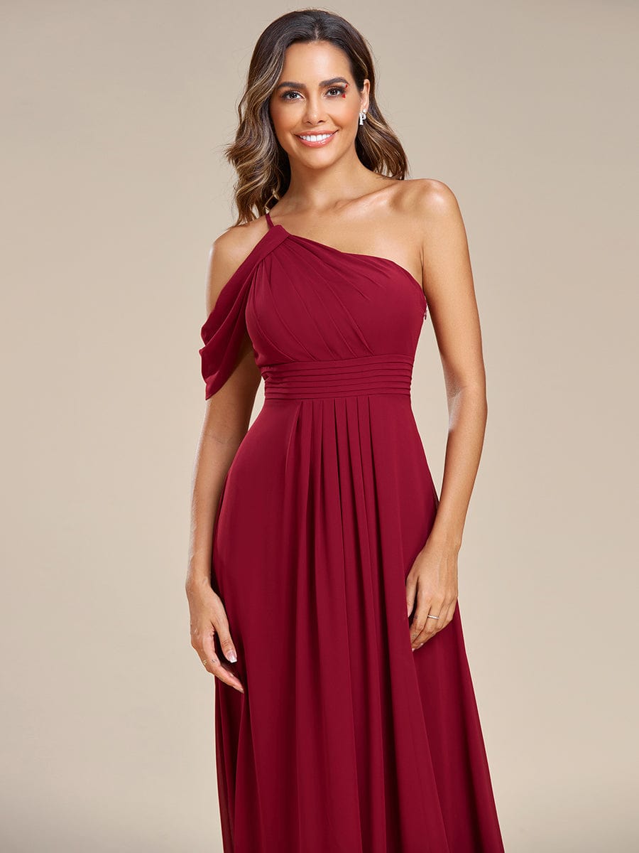 Asymmetrical One-Shoulder Sleeveless Chiffon Bridesmaid Dress #color_Burgundy