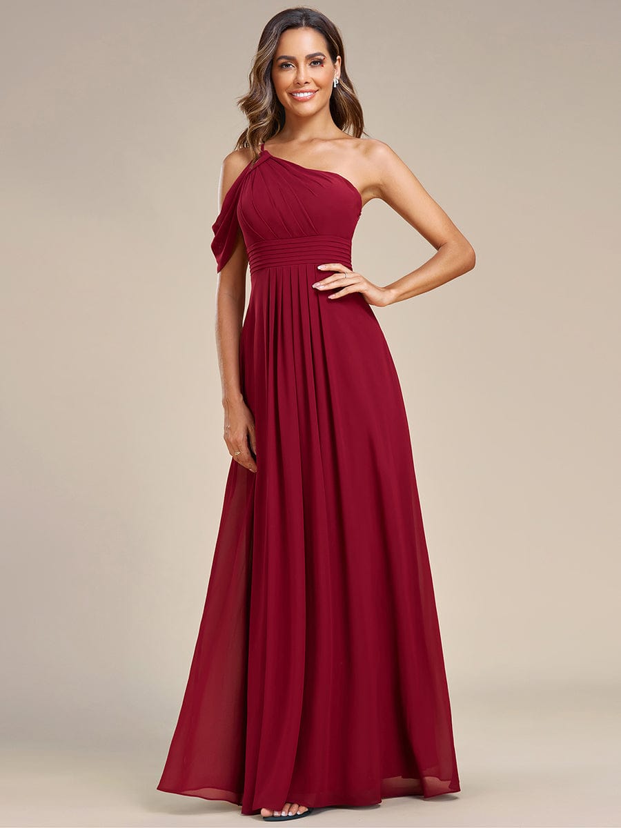 Asymmetrical One-Shoulder Sleeveless Chiffon Bridesmaid Dress #color_Burgundy