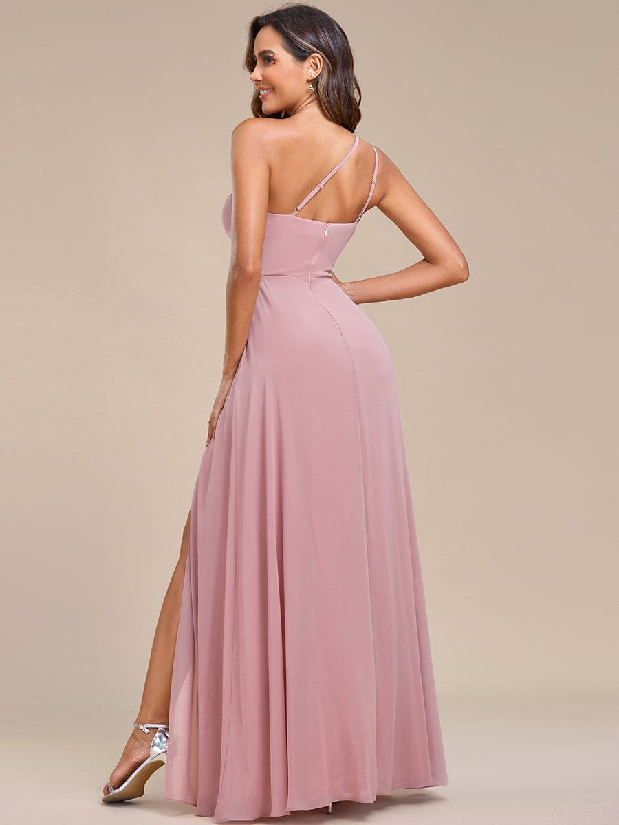 Waist Applique One-Shoulder A-Line Bridesmaid Dress with High Slit #color_Dusty Rose