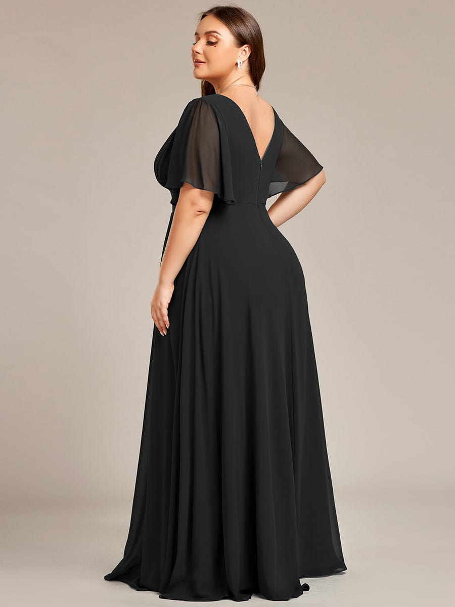 Simple Chiffon Short Sleeves Empire Waist A-Line Maxi Bridesmaid Dress #color_Black