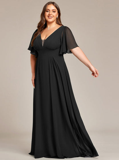 Plus Size Chiffon A-Line Double V-Neck Empire Waist Bridesmaid Dress #color_Black