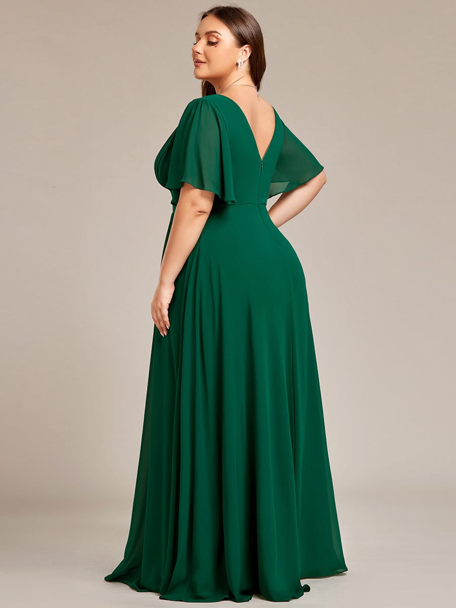 Simple Chiffon Short Sleeves Empire Waist A-Line Maxi Bridesmaid Dress #color_Dark Green